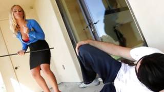 Sweet blonde beauty with a hot guy trying to have really rough sex