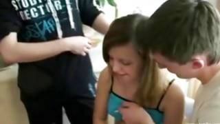 Both horney boys are having enjoyment with this one slutty girlfriend