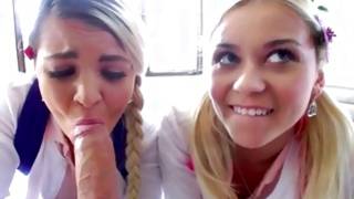 Two kinky bitches are fucked by long fat dick